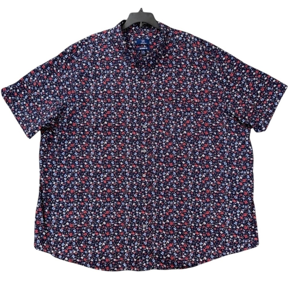 George 4XL Mens Floral Button Down Short Sleeve Shirt Classic Fit Navy Blue